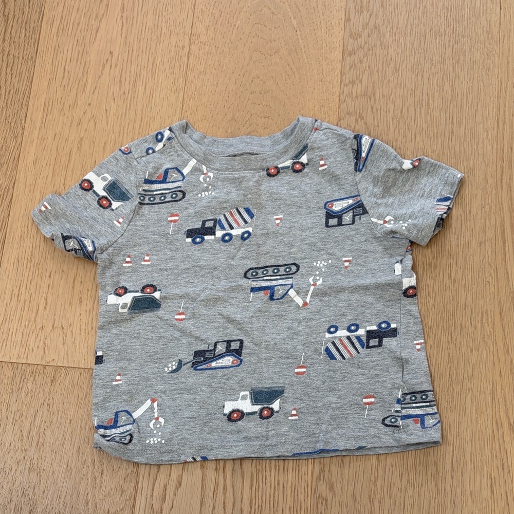Gray Toddler Tee with Construction Truck Print